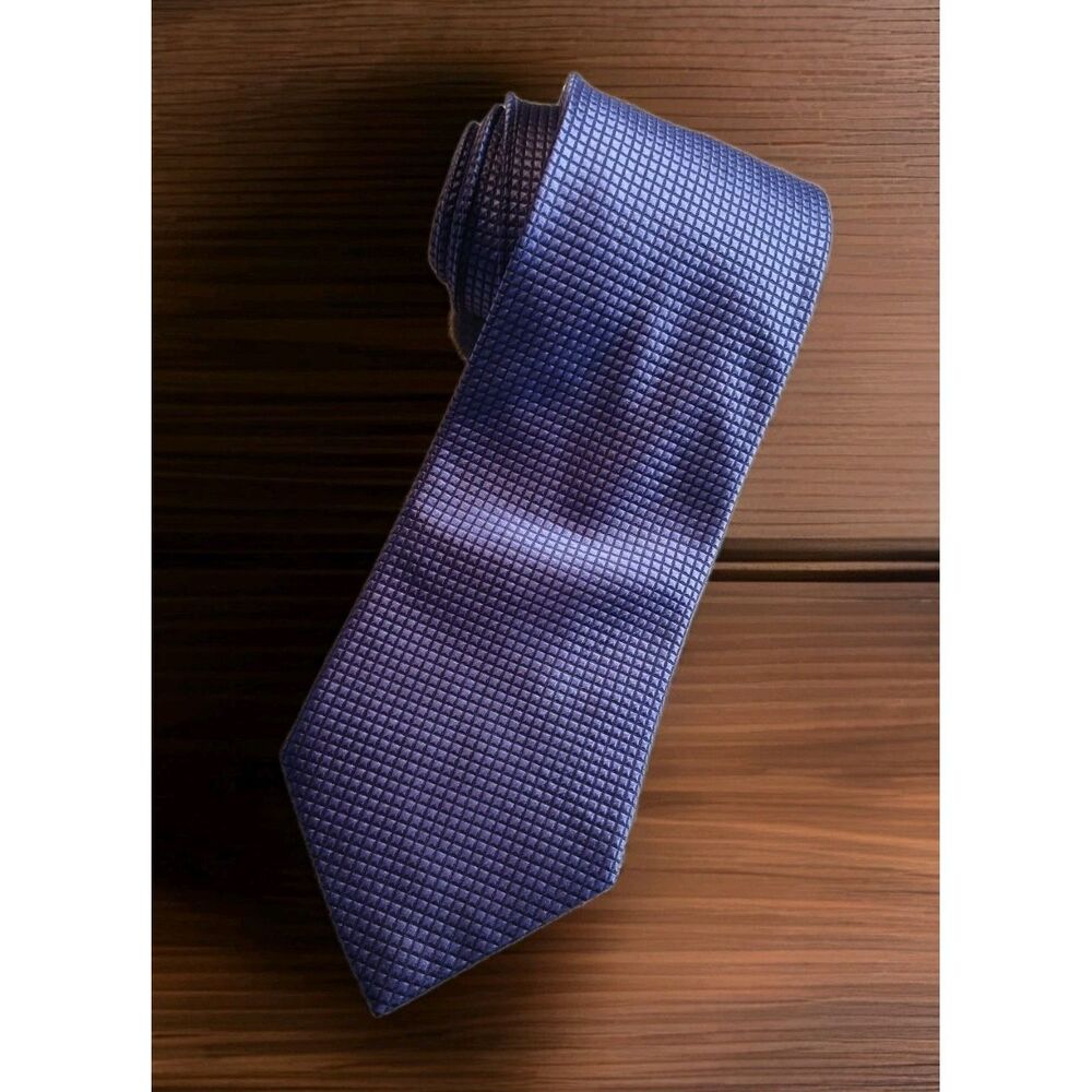BERNINI Blue SILK NECKTIE Geometric 58x3.5" Micro Squares Beverly Hills 1519